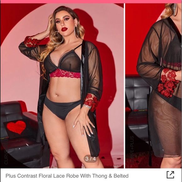 Shein Black Sheer Robe Floral Sleeves 2XL - Picture 3 of 4